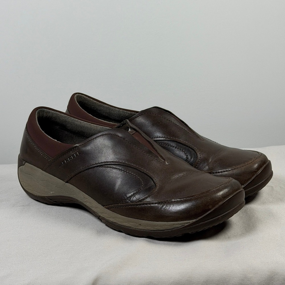 Merrell Encore Q2 Womens Moc Brown Leather Slip On Loafers J45796 Size 9